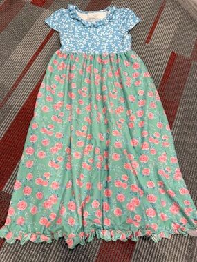 SweetHoney Blue Floral Ruffle-Trim Gown